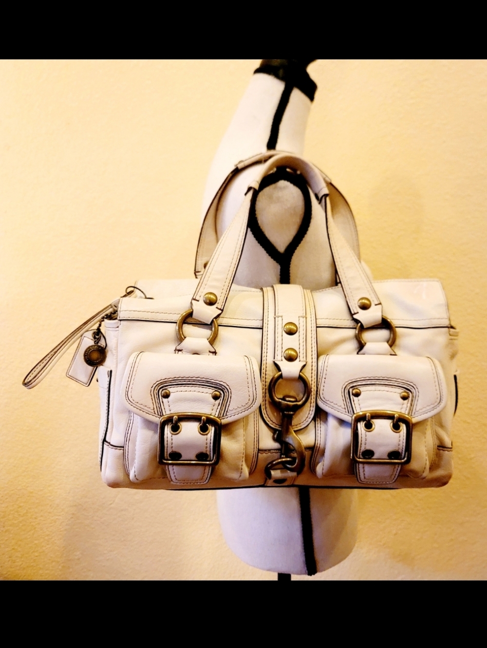 COACH MANDY Legacy 65TH Anniversary Signature Leather Satchel Handbag WhiteIvory